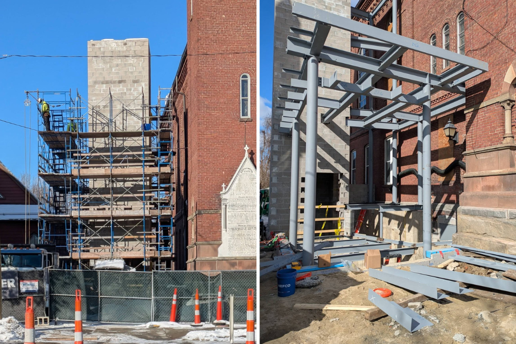 Construction project steel and masonry view